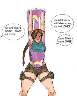 angry blush embarrassed female glasses_on_head lara_croft lara_croft_(classic) panties shorts square_enix tomb_raider tomb_raider_(classic) wedgie