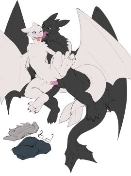 after_transformation anthro anthro_on_anthro black_body blue_eyes blush bodily_fluids bottomwear cheek_lick claws clothing cum cum_drip cum_in_vagina cum_inside dragon dreamworks dripping duo entwined_tails european_mythology eyewear face_lick female from_behind_position fury_(httyd) genital_fluids genitals gentle_sex glasses green_eyes hi_res how_to_train_your_dragon impregnation_risk licking light_fury looking_at_another male male/female male_to_female mythological_creature mythological_scalie mythology narusewolf night_fury pants pawpads paws penis plump_labia scalie sex spread_legs spreading tail tail_coil thebaseballfur tongue tongue_out topwear torn_bottomwear torn_clothing torn_pants torn_topwear vaginal_penetration vulva western_dragon white_body