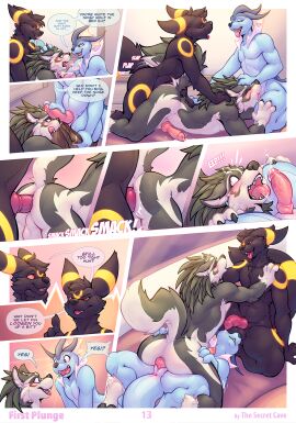 2024 animal_genitalia animal_penis anthro anthro_on_anthro anthro_penetrated anthro_penetrating anthro_penetrating_anthro anthrofied anus ass balls balls_on_face biped black_body black_fur blue_body blush bodily_fluids canid canine canine_genitalia canine_penis canis claws closed_eyes comic cowgirl_position crossover cum cum_in_mouth cum_inside dialogue digital_media_(artwork) ear_piercing ear_ring eeveelution english_text erection fellatio finger_claws from_behind_position from_front_position fur gay generation_1_pokemon generation_2_pokemon genital_fluids genital_slit genitals grab_the_butt grey_body grey_fur group group_sex hair hi_res knot link male male/male male_anthro male_on_bottom male_on_top male_only male_penetrated male_penetrating male_penetrating_male mammal multicolored_hair nintendo nude on_bottom on_top open_mouth open_smile oral penetration penile penis perineum piercing pokemon pokemon_(species) pokemorph red_eyes ring_piercing sex smile speech_bubble spitroast surprised_expression text the_legend_of_zelda thesecretcave threesome trio twilight_princess two-tone_hair umbreon vaporeon white_hair wolf wolf_link yellow_body yellow_fur