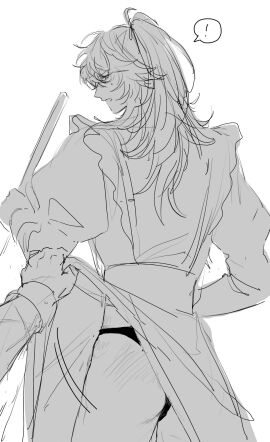 ass ass_focus broom holding_object honkai:_star_rail hoyoverse jing_yuan lifting_clothing lifting_dress lifting_skirt long_hair maid maid_dress maid_outfit maid_uniform male male/male male_only mole_under_eye nonconsensual panties ponytail surprised u3u_hahah