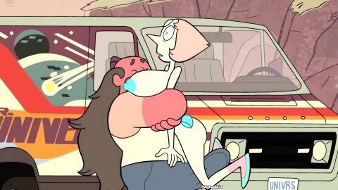 accurate_art_style breasts breasts_out cartoon_network female gem_(species) gem_on_forehead greg_universe hugging male otakusedits pearl_(steven_universe) screenshot screenshot_edit steven_universe van