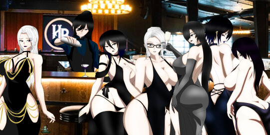 1boy 6girls akinama_family_(noir-black-shooter) ass big_breasts breasts brother_and_sister dark_blue_hair dark_purple_hair dress female gilf grandmother_and_granddaughter grandmother_and_grandson huge_breasts itsu_akinama_(noir-black-shooter) kaori_akinama_(noir-black-shooter) long_hair male meme meme_attire milf modakawa_dress mother_and_daughter mother_and_son naoki_akinama_(noir-black-shooter) noir-black-shooter oc original original_character reika_akinama_(noir-black-shooter) reina_akinama_(noir-black-shooter) silver_eyes silver_hair sisters takeshi_akinama_(noir-black-shooter)