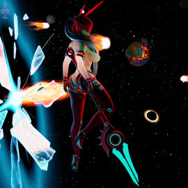 3d armour athletic_female blender breasts captain_hypatia cybernetics disembodied_limbs facing_away_from_viewer female floating flowing_hair fortnite haziest_mirage helmet helmet_over_eyes looking_back mechanical_arms mechanical_legs partially_nude space spacesuit spear