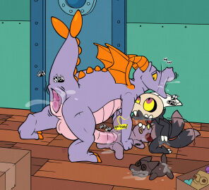 anal anus argon_vile ass balls black_body bodily_fluids collar cum cum_in_ass cum_in_mouth cum_inside disembodied_penis disney disney_parks dragon duo english_text epcot fellatio figment gaping gaping_anus genital_fluids genitals hi_res horn journey_into_imagination king_clawthorne krusty_krab large_insertion male male/male male_penetrated mythological_creature mythological_scalie mythology non-euclidean_sex oral penetration penile penis plushie plushophilia purple_body purple_eyes scalie sex size_difference spitroast tail tail_motion tailwag text the_owl_house titan_(the_owl_house) voodoo voodoo_doll voodoo_sex walt_disney_world wings yellow_sclera