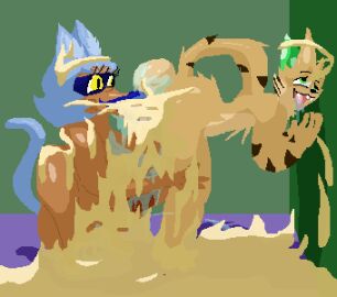 animated anthro anthro_male cat_girl catgirl catty catty_(milomotis) cum cum_everywhere cum_in_mouth excessive_cum female femdom hobbez male milomotis natalie_lagata oral_penetration oral_sex tiger tiger_boy