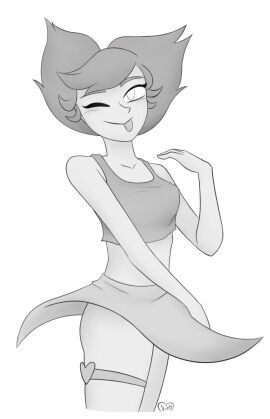 2d blush clothed destripando_la_historia female female_only hestia_(destripando_la_historia) short_hair skinny skirt tongue tongue_out