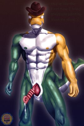 1boy abs absurd_res adonis_belt alligator cloaca cowboy_hat cowboy_hat_only cum cum_drip cum_dripping cum_dripping_from_penis glitch_productions gummigoo_(the_amazing_digital_circus) male male_only muscular muscular_male pecs pectorals penis solo solo_male the_amazing_digital_circus