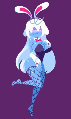 big_breasts blue_skin blush boo_(mario) boo_girl_(minus8) breasts bunny_ears bunnysuit curvy cute embarrassed_female eyes_covered female fishnet_legwear ghost ghost_girl hand_on_breast mario_(series) minus8 nintendo purple_background solo super_mario_bros. white_hair wide_hips