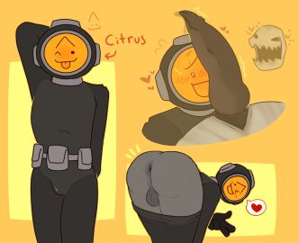1boy anus backsack balls ballsack big_slap_(content_warning) bulge cl0ckability cock content_warning_(game) content_warning_player_(male) digital_media_(artwork) gay imminent_oral male monster orange_visor penis presenting_hindquarters size_difference