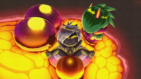 2_horns artist_name ass balls balls_outline big_ass big_bulge big_butt bubble_ass bubble_butt bulge buttercup_succ clothing demon demon_humanoid detailed_bulge duo fangs female floatie genital_outline glistening glistening_butt glowing glowing_eyes green_hair grey_body grey_horn grey_skin hair hi_res horn huge_ass huge_bulge huge_butt humanoid hyper hyper_bulge inflatable lava lava_bath male norithics norithics_"nori"_kusemurai penis penis_outline red_body red_horn red_skin short_hair signature succubus swimwear teeth textured thong underwear wet_butt white_hair