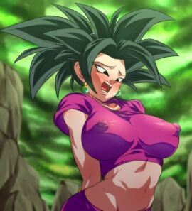 1girls arms_behind_back big_breasts big_nipples breasts curvy dragon_ball dragon_ball_super female huge_breasts kefla nipples rom rom_taku solo_female surprised visible_areolae