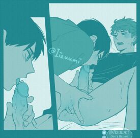 2boys abs anal anus ass balls bed black_hair blowjob blush brown_hair cock cum cum_in_ass cum_on_abs erect_nipples erect_penis erection gay gay_blowjob gay_male haikyuu!! lizuumi_0 male male/male muscles muscular muscular_male nipples oikawa_tooru_(haikyuu!!) open_legs penis teenager testicles tobio_kageyama yaoi young younger_male