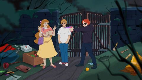 ancika_(discreenvision) animated bbw big_ass big_breasts big_nipples breasts brown_hair discreenvision earrings female flashing game_cg inusen long_hair milf nipples_visible_through_clothing robbery the_secret_of_the_house