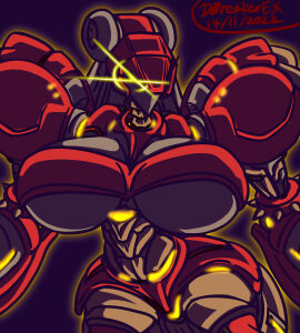 adarkbreaker android apode armband armor big_breasts bracelet breasts cable chi_un-d clothing draconcopode female gunforce_ii headgear helmet hi_res huge_breasts humanoid irem jewelry lamia legless machine metallic_body naga raised_arm red_armband red_armor reptile robot robot_humanoid scalie serpentine shoulder_guards snake solo spiked_bracelet spikes split_form