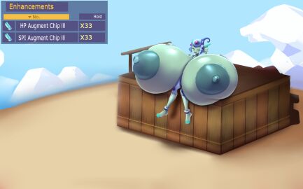 breast_expansion digimon digimon_(species) digimon_story:_time_stranger game_mechanics game_ui gigantic_breasts hyper_breasts item metachoke ranamon sequence