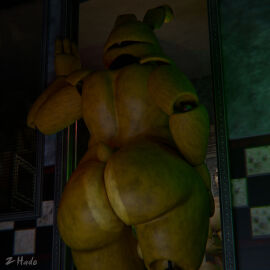 2boys animatronic anthro backsack balls ballsack caught five_nights_at_freddy's fnaf gay human imminent_sex living_machine looking_at_another male male/male male_only night_guard_(fnaf) nude rabbit robot scottgames security_guard smaller_male spring_bonnie_(fnaf) yellow_body z_hado