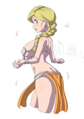 1girls aqua_eyes belly_dancer belly_dancer_outfit bianca_whitaker blonde_hair braided_hair breasts dancer dancer_outfit dragon_quest dragon_quest_v female harem_girl harem_outfit hero_(dq5) huge_breasts powerhamuhamu voluptuous