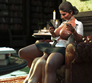 1boy 1girls 3d big_dom_small_sub female femdom human kryptonlives licking male nude nude_male sitting size_difference submissive_male