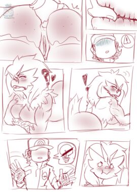 absurd_res accident accidental_anal anal anal_fingering angry anthro anus ass beak bed bee_sting big_ass big_breasts big_butt blaziken blush breasts butt_rubbing caution_sign clothing comic digital_media_(artwork) duo embarrassed exclamation_point eye_contact eyeless feathers female fingering fingerless_gloves furniture generation_3_pokemon genitals gloves hand_on_ass hand_on_butt handwear hat headgear headwear heart_symbol hi_res human idea_bulb jacket looking_at_another looking_back looking_back_at_another lying male mammal nintendo nude ointment on_bed on_front othoxon pokemon pokemon_(species) pokemon_trainer pussy question_mark semi-anthro speech_bubble tail tail_feathers topwear