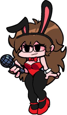 1girls bow bowtie braces brown_hair bunny_ears bunny_girl bunny_suit bunnysuit edit edited female female_only fnf fnf_oc fnf_ocs frankie_(flanuffal) friday_night_funkin glasses heels high_heels oc original_character paint_3d ram_horns tights transparent_background