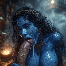 1boy 1girls ai ai-created ai_assisted ai_generated blowjob blue_skin cum_in_mouth cum_on_face fantasy fantasyanim female genie huge_ass huge_cock jewelry jinn tagme video