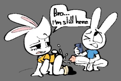 all_fours anthro ass balls big_penis bodily_fluids bottomless buckteeth ciavs ciavs_(chracter) clothed clothing cum cum_on_butt duo ejaculation electronics femboy gay gay_male genital_fluids genitals lagomorph leporid male male/male mammal masturbating_to_other masturbation nude orgasm panties penile penile_masturbation penis phone rabbit rabbit_ears scut_tail shameless shirt short_tail small_but_hung tail taking_picture talking_to_another teeth topwear underwear white_body yaoi