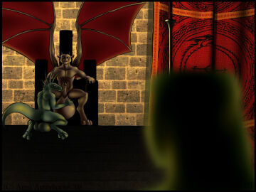 2008 agro_antirrhopus agroalba anthro balls big_balls claws dinosaur dragon gay green_eyes hyper male page_5 penis raptor red_eyes scalie segremores tail throne what