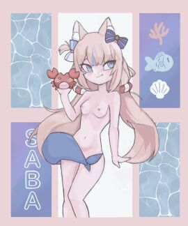 artist_request breasts cute female nude sameko_saba semi_nude small_breasts tagme virtual_youtuber vtuber