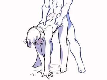 2d_animation anal animated animated_gif blush drooling male meow25meow monochrome muscular muscular_male precum precum_string rough_sex size_difference yaoi