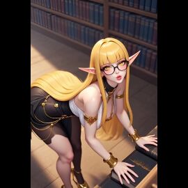 ai_generated animated big_ass big_breasts blonde_hair elf library long_hair succubus tagme video