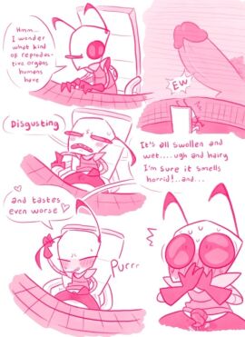 antennae_(anatomy) blush comic d-blue dialogue disgusted invader_zim masturbation purring sound_effects xenophilia zim