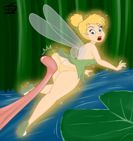 amphibian ass blonde_hair blue_eyes fae faerie fairy fairy_wings female fey frog frog_tongue micro_female nature open_mouth panties pixie ponytail solo tinker_bell tinkerbell_(disney) underwear wings