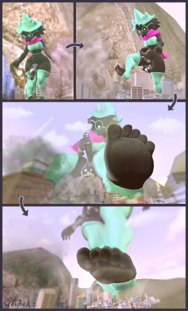 1boy 2025 3d 3d_(artwork) absurd_res anthro artist_name blush bovid caprine city cityscape clothing comic cute_fangs deltarune digital_media_(artwork) dirty dirty_feet erection eyewear fangs feet foot_fetish foot_focus fur genitals goat growth growth_sequence hair hi_res humanoid_feet landscape_dwarfing macro male male_only mammal penis plantigrade portrait ralsei signature soles solo teeth text toes undertale_(series) voidedpumpkin watermark