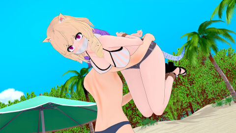 1boy 1girls arknights beach female gag kidnapping male mask utage_(arknights) utage_(summer_flowers)_(arknights)