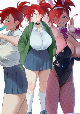 1girls big_breasts bowtie breasts bunny_ears bunny_girl busty cartoon_network choker clothed cosplay female fishnets foster's_home_for_imaginary_friends frankie_foster huge_breasts juxtaposition knee_high_socks large_breasts light-skinned_female light_skin multiple_outfits nia4294 nia_(nia4294) oversized_jacket pierced_ears playboy_bunny popsicle rabbit_hole_(vocaloid) red_hair red_head short_skirt skirt smiling sneakers sucking_popsicle voluptuous voluptuous_female white_button_down_shirt white_shirt