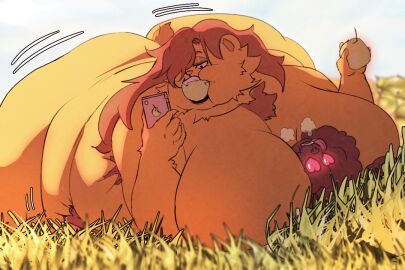 3:2 anthro ass badulldoo bear big_ass big_breasts big_butt bouncing_ass bouncing_butt breasts canid canine canis cellphone domestic_dog duo electronics female food food_in_mouth fruit grass heart_eyes heart_symbol huge_ass huge_breasts huge_butt larger_female laying_on_another laying_on_top lenora_(suicunicide) male male/female mammal nude nude_female obese obese_anthro obese_female overweight overweight_anthro overweight_female pear phone plant poodle size_difference smaller_male smothering sui_(suicunicide) wobbling_ass