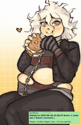 bagel chubby chubby_cheeks chubby_male clothes_ripping cute danganronpa danganronpa_2:_goodbye_despair eating eating_food fat fat_fetish fetish heart komaeda_nagito looking_at_viewer male male_only nagito_komaeda servant_(danganronpa) smiling_at_viewer thick_thighs wafflesbun weight_gain