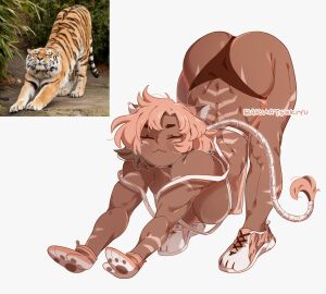 1girls apron ass ass_up bakuatsukiyu female milk_girls muscular panties stretching tagme tiger_nut_milk_(bakuatsukiyu)