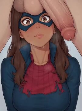 1boy 1girls ai_generated ai_generated_video animated balls_on_face cum cum_drip kamala_khan ms._marvel no_sound penis_awe penis_on_face saliva salivating tagme video wet