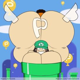 animated asian asian_female ass big_ass big_breasts breasts elliott_(super_captain_n) female green_hat honey_tanaka live2d mario_(series) massive_ass massive_breasts power_up sex smaller_dom_larger_sub straight tasteofchoklit tastetown_(tasteofchoklit)