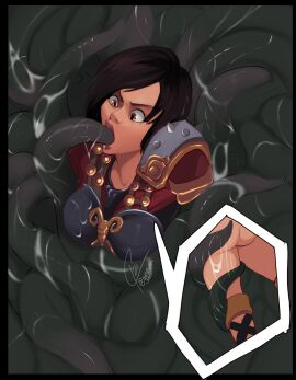 1girls bellona_(smite) black_hair european_mythology female goddess gynesisx hi-rez_studios light-skinned_female light_skin mythology oral oral_sex roman_mythology short_hair smite tentacle tentacle_sex