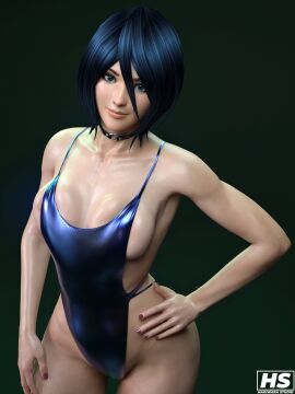 1girls 3d black_hair bleach blue_eyes breasts female female_only hagiwara_studio high_resolution highres kuchiki_rukia short_hair small_breasts solo solo_female swimsuit tagme