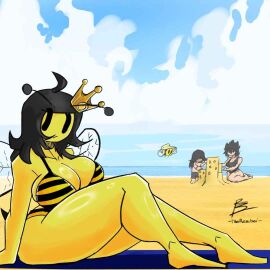 beach bikini bikini_top breasts cloud clouds dogeoverpowered female ocean sand tagme tagme_(character) thighs