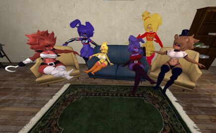 3d 3d_(artwork) bonfie bonnie_(cally3d) bonnie_(fnaf) brother_and_sister chica_(cally3d) chica_(fnaf) chiku female femboy fexa five_nights_at_freddy's foxy_(cally3d) foxy_(fnaf) freddy_(fnaf) freddy_fazbear's_pizzeria_simulator fredina's_nightclub fredina_(cally3d) frenni_fazclaire male siblings straight