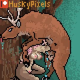 animated deer edited_by_necronomiccon face_fucking female feral feral_on_anthro forest furry huskypixels pixel_animation pixel_art saliva zoophilia