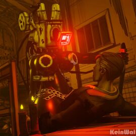 1boy 1girls 3d 3d_model 3d_render ass bendy_and_the_ink_machine big_breasts black_body black_skin breasts cally3d camera camera_woman female henry henry_stein kein_wal male nightmare_waifu no_bra no_eyes norman_polk object_head rule_63 silver_(cally3d) sitting sitting_on_another sitting_on_personrn south_shaed_(dreams_come_true_studio) the_projectionist