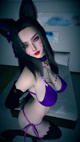 1girls 3d 4k accessory ahri ahri_(league_of_legends) animal_ears aqua_eyes beauty_mark bed bedroom bell belly belly_button big_breasts black_hair bra breasts choker chromatic_aberration crashbanditkut earrings eyelashes eyeshadow female female_focus fit fit_female fox fox_ears fox_girl full_body glitter hair hi_res high_resolution highres league_of_legends light-skinned_female light_skin lingerie lips lipstick long_eyelashes long_hair long_nails looking_at_viewer makeup mole mole_under_eye nail_polish nails navel panties red_lipstick riot_games solo stockings thick_thighs thighs video_game_character video_games virt-a-mate virtamate