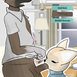 2024 aggressive_retsuko aggretsuko anthro anthro_on_anthro anthro_penetrated anthro_penetrating anthro_penetrating_anthro black_nose bodily_fluids brown_body brown_fur canid canine clothed clothing dialogue digital_media_(artwork) duo english_text fellatio female female_penetrated fennec_fox fenneko fox freggsnsfw fur genitals haida haida_(aggretsuko) hi_res holding_clothing holding_object holding_shirt holding_topwear hyena interspecies male male/female male_penetrating male_penetrating_female mammal open_mouth oral oral_penetration partially_clothed penetration penile penile_penetration penis saliva saliva_on_penis sanrio sex shirt sitting speech_bubble spotted_hyena sweater text topwear true_fox turtleneck