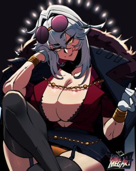 1girls alcohol bra breasts cleavage crossed_legs female garter_straps gloves huge_breasts kingmegart licking_lips looking_at_viewer mboymanuel miniskirt panties silver_hair sitting skirt solo sunglasses sunglasses_on_head thighhighs tongue tongue_out vampire virtual_youtuber vshojo wine wine_glass yellow_eyes zentreya zentreya_(cyborg)