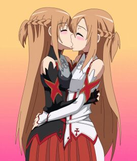 2girls alternate_costume animated artist_request female kissing loop multiple_females multiple_girls multiple_persona selfcest simple_shading sword_art_online yuri yuuki_asuna